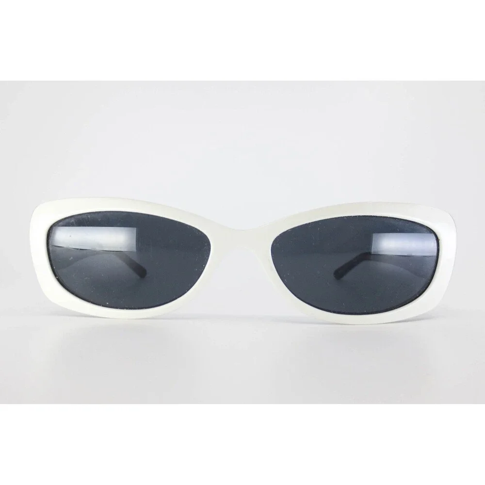 White Rectangular Wrap Sunglasses Black Pinstripe Accent S 554 Col 01 56-16-135
